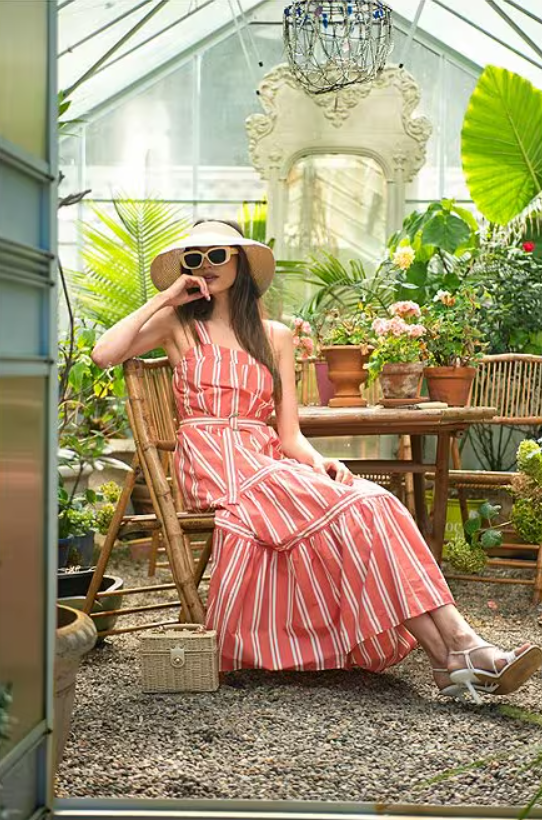 KAYLOR'S CORAL STRIPE MAXI RUFFLE DRESS