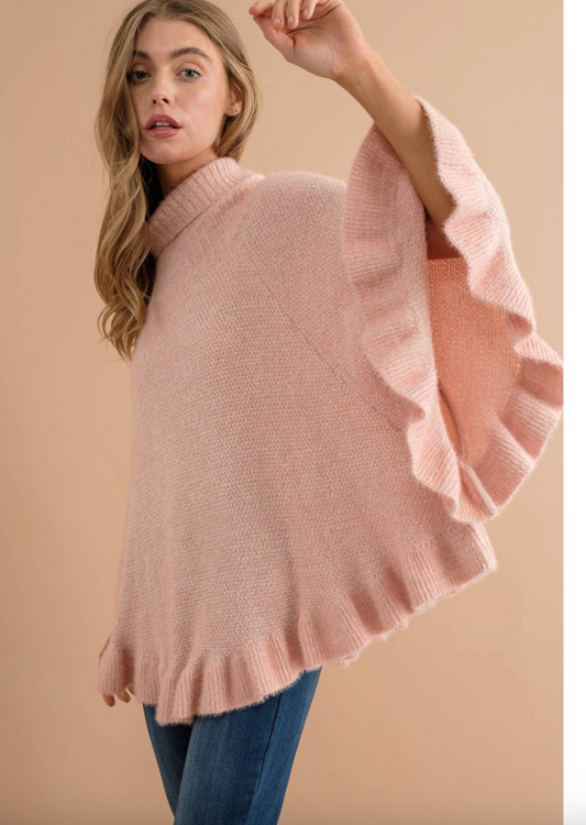 DIVA COZY RUFFLE HEM PONCHO SWEATER