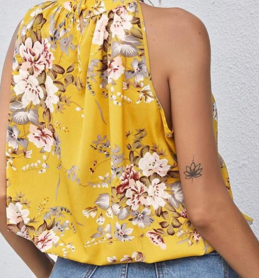 ORIENT FLORAL PRINT HALTER TOP