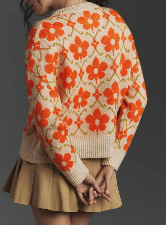 POP ART FLORAL CARDIGAN SWEATER