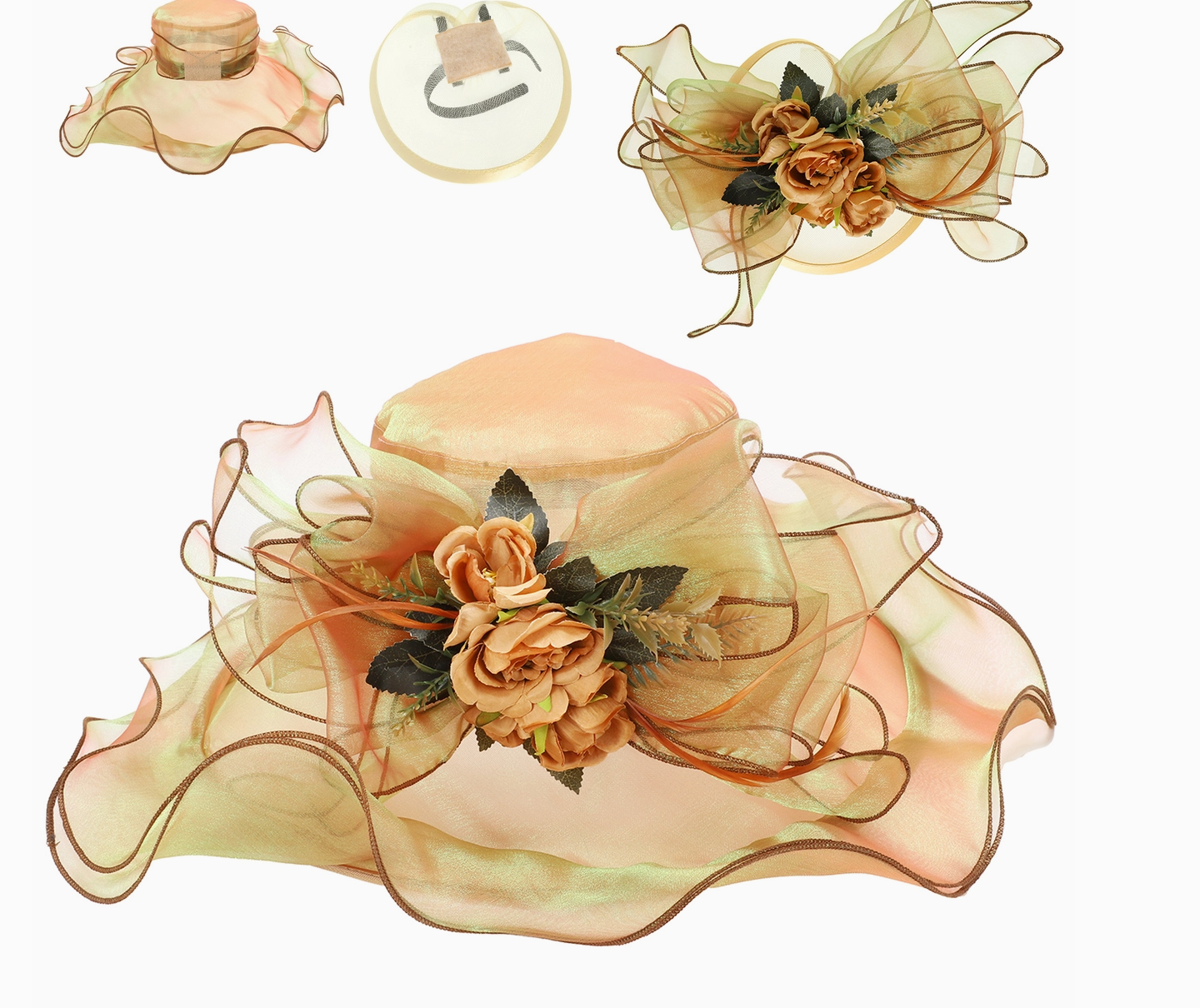 2 IN 1 FLORAL WIDE BRIM FASCINATOR HAT