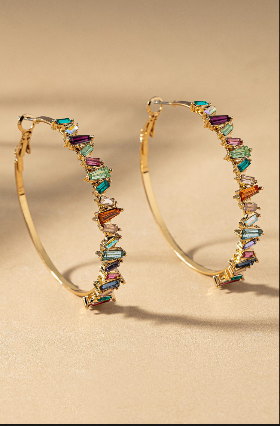 RAINBOW BAGUETTE HOOP EARRINGS
