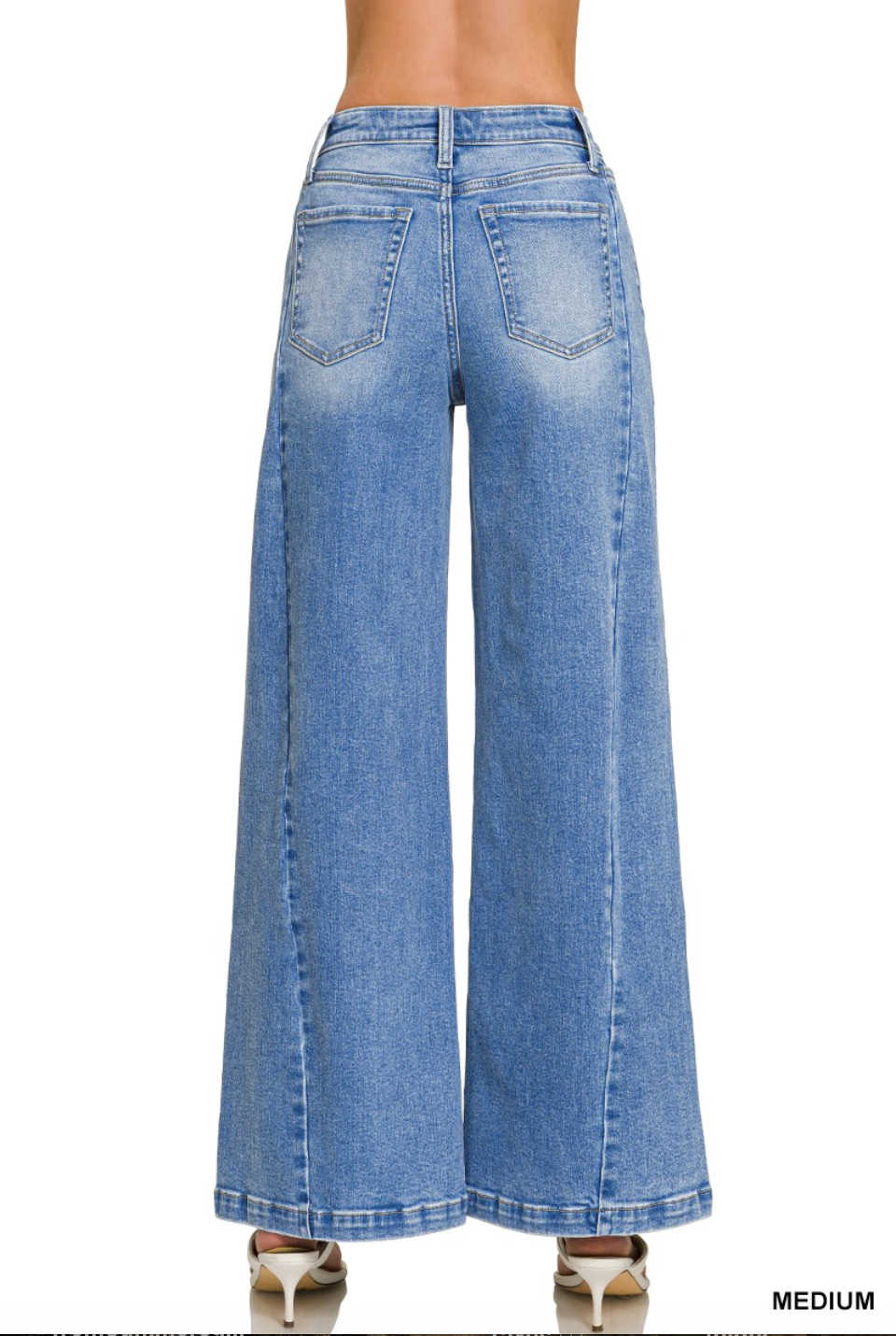 SEAMED ULTRA WIDE LEG DENIM PANTS