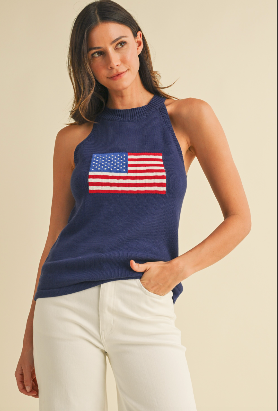PEACE AND PATRIOT FLAG HALTER TOP