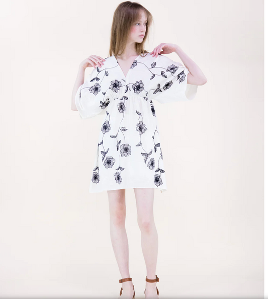 FLORA ARTSY CONTRAST STITCH KIMONO MIDI DRESS
