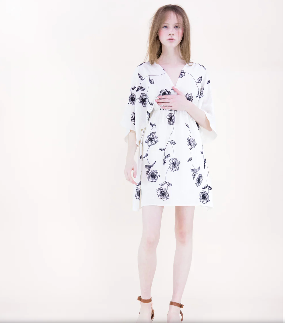 FLORA ARTSY CONTRAST STITCH KIMONO MIDI DRESS