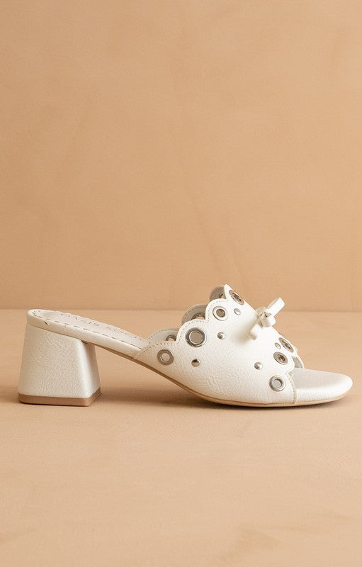 BELLA SCALLOPED MULE SANDALS WITH a bow