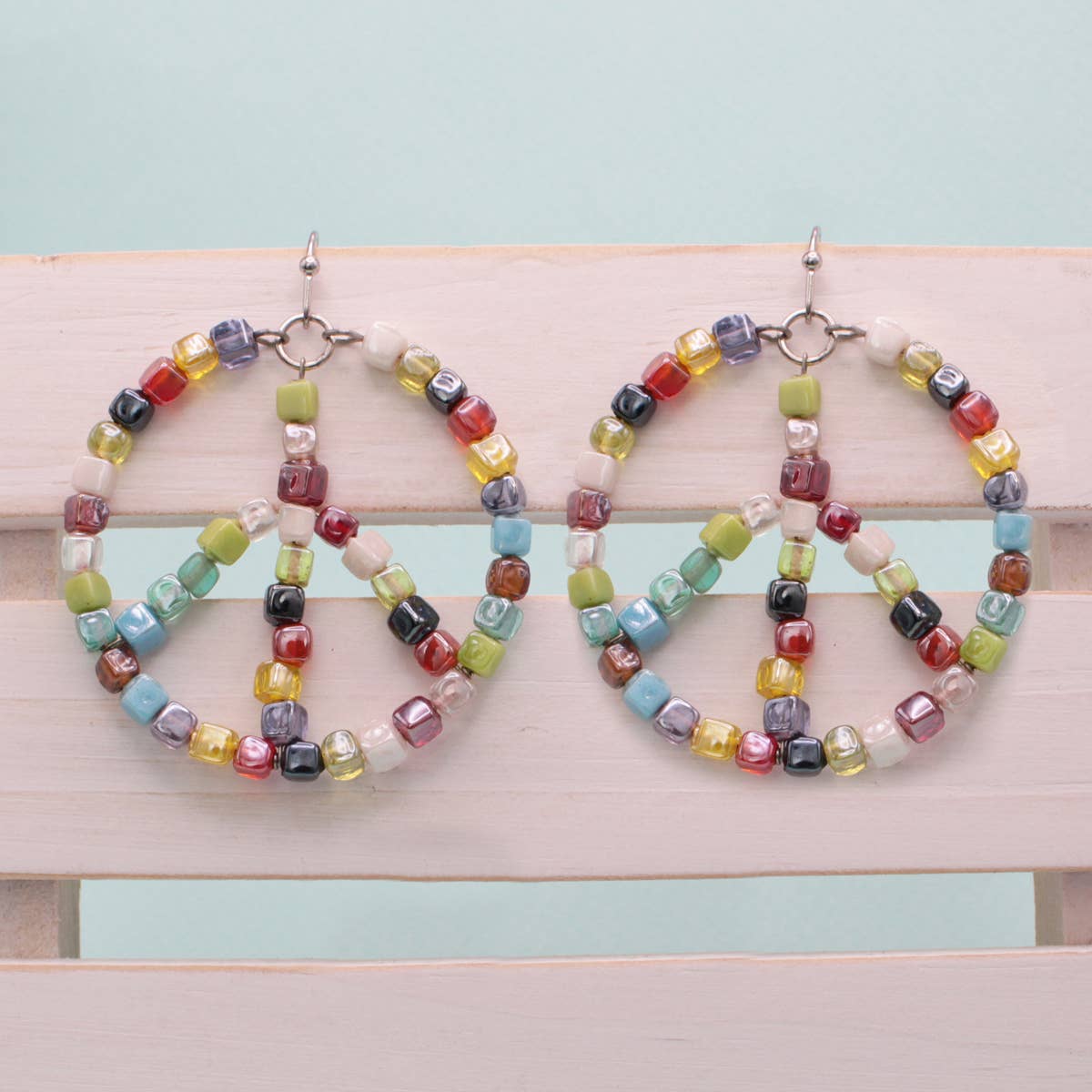 Living in Harmony Multi Bead Peace Sign Earring