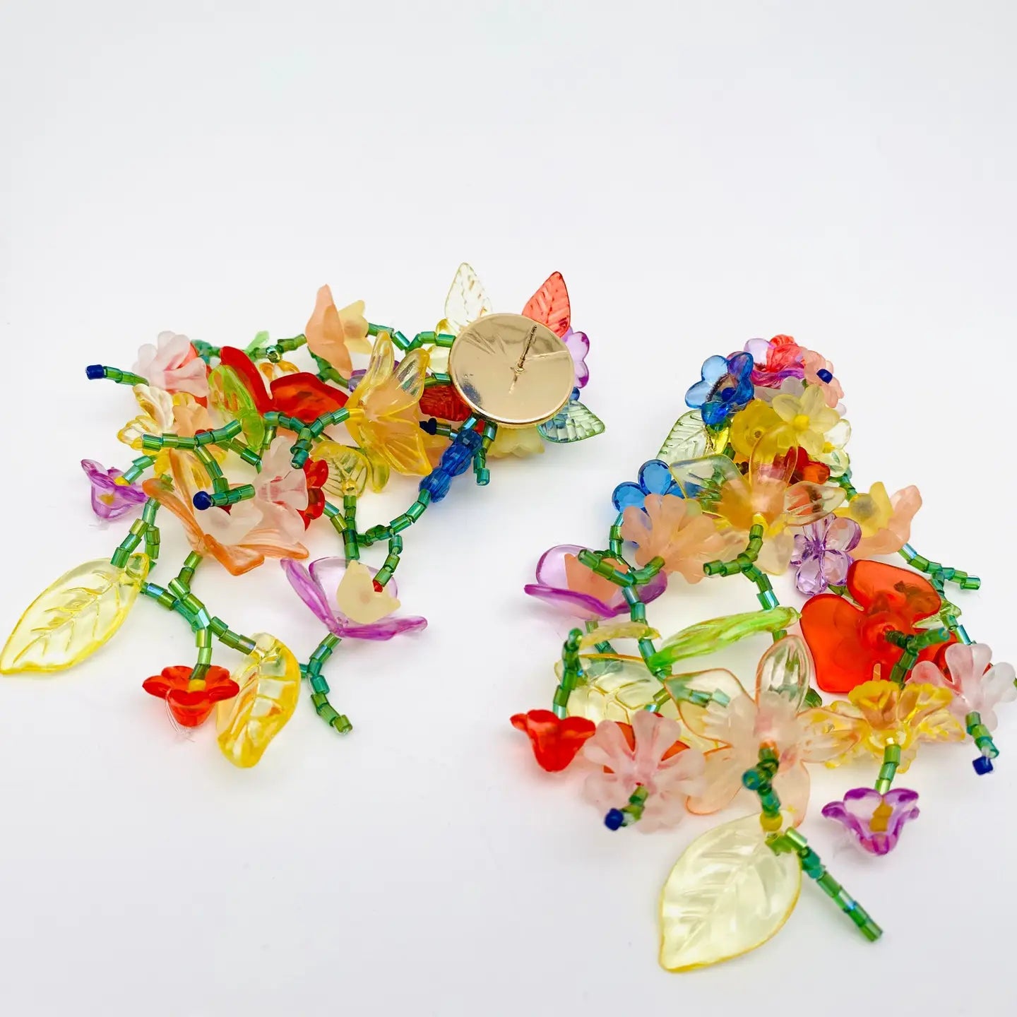 BEADED LONG FLOWER EARRINGS