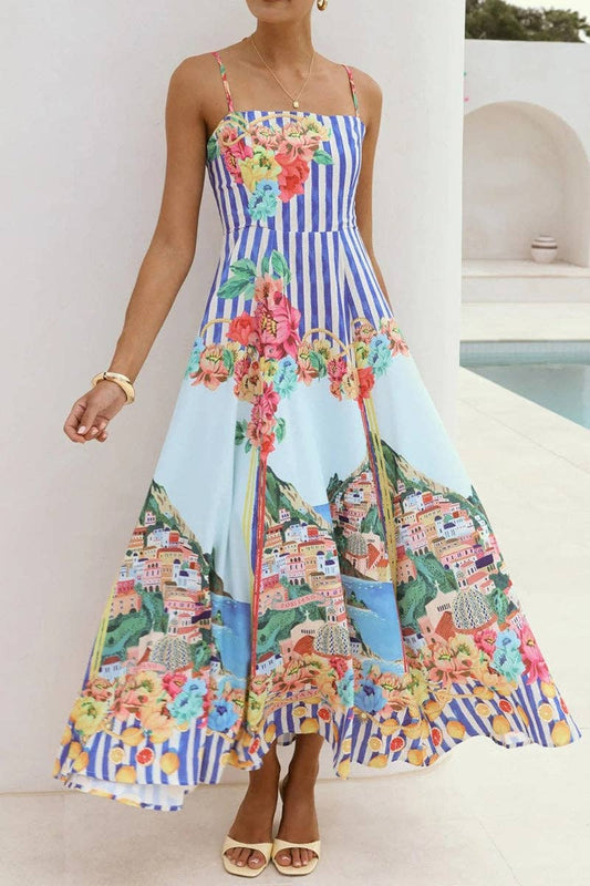 Positano Striped Strappy Maxi Dress