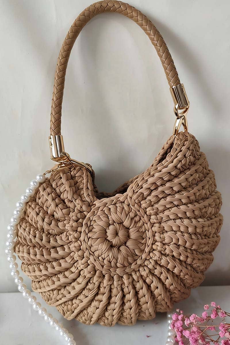 NAUTILUS SHELL KNIT Handbag with Pearl Strap