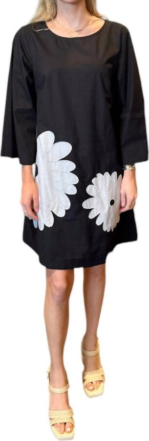 SWING DRESS WITH MOD FLOWER APPLIQUES