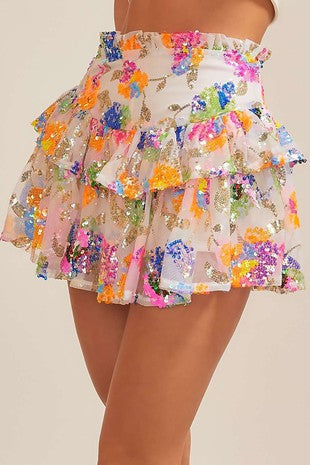 FRANCESCA SEQUINED FLOWER SKORT