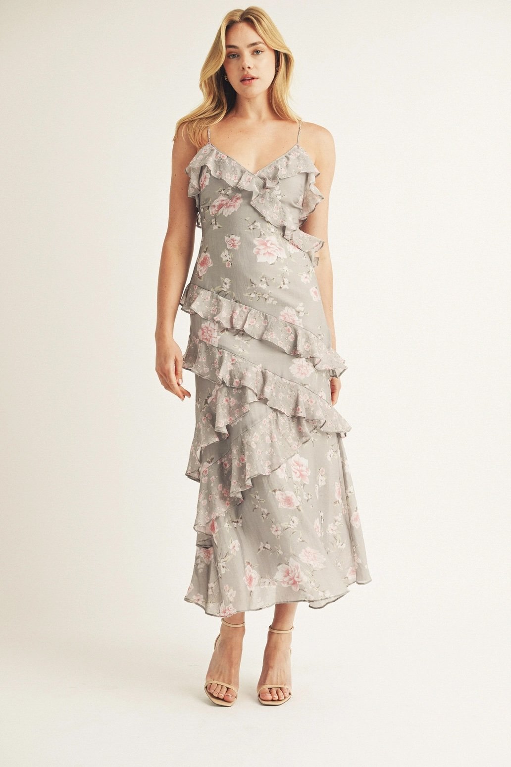 SERAFINA RUFFLED ASYMM DRESS