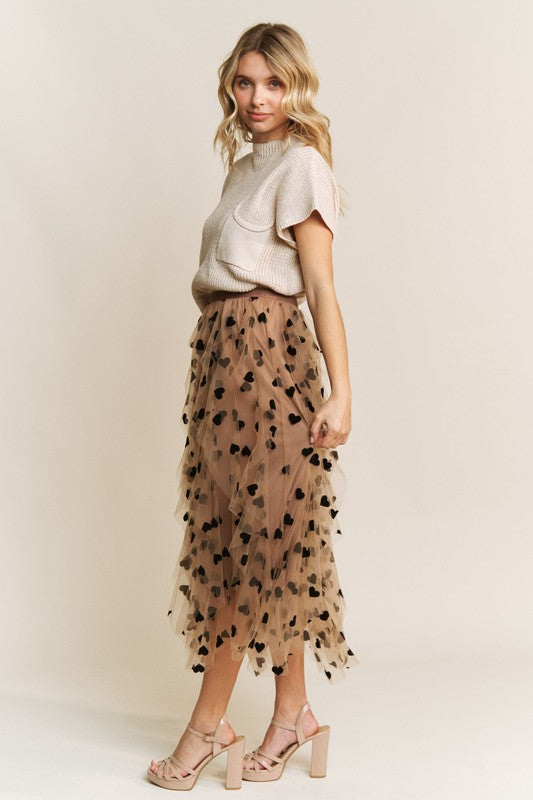 FLOCKED HEART TULLE SKIRT