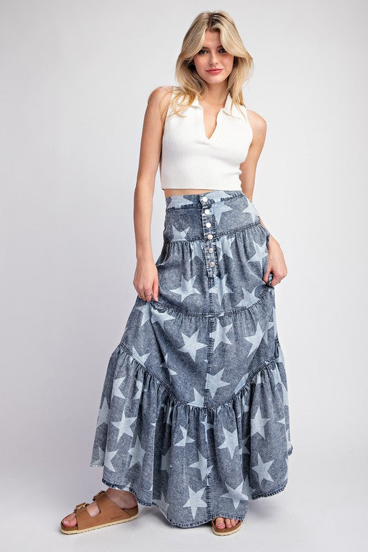 DENIM STARRY NIGHTS MAXI SKIRT