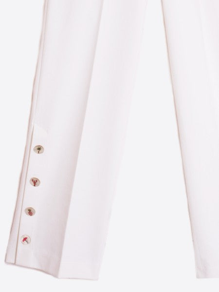 WHITE TROPIC SIDE BUTTON PANTS