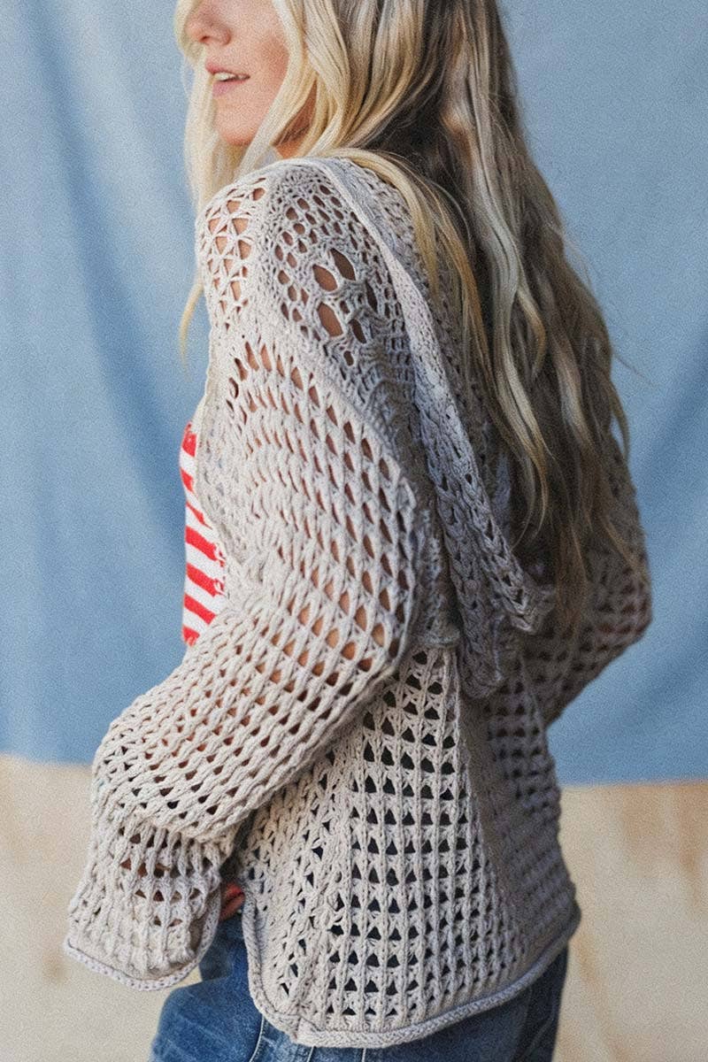 Mesh Knit Hoodie Flag Sweater