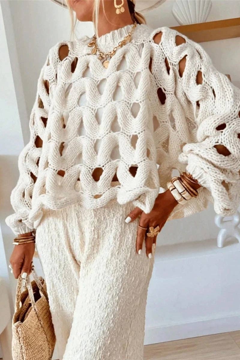 WAFFLE OPEN KNIT COZY SWEATER