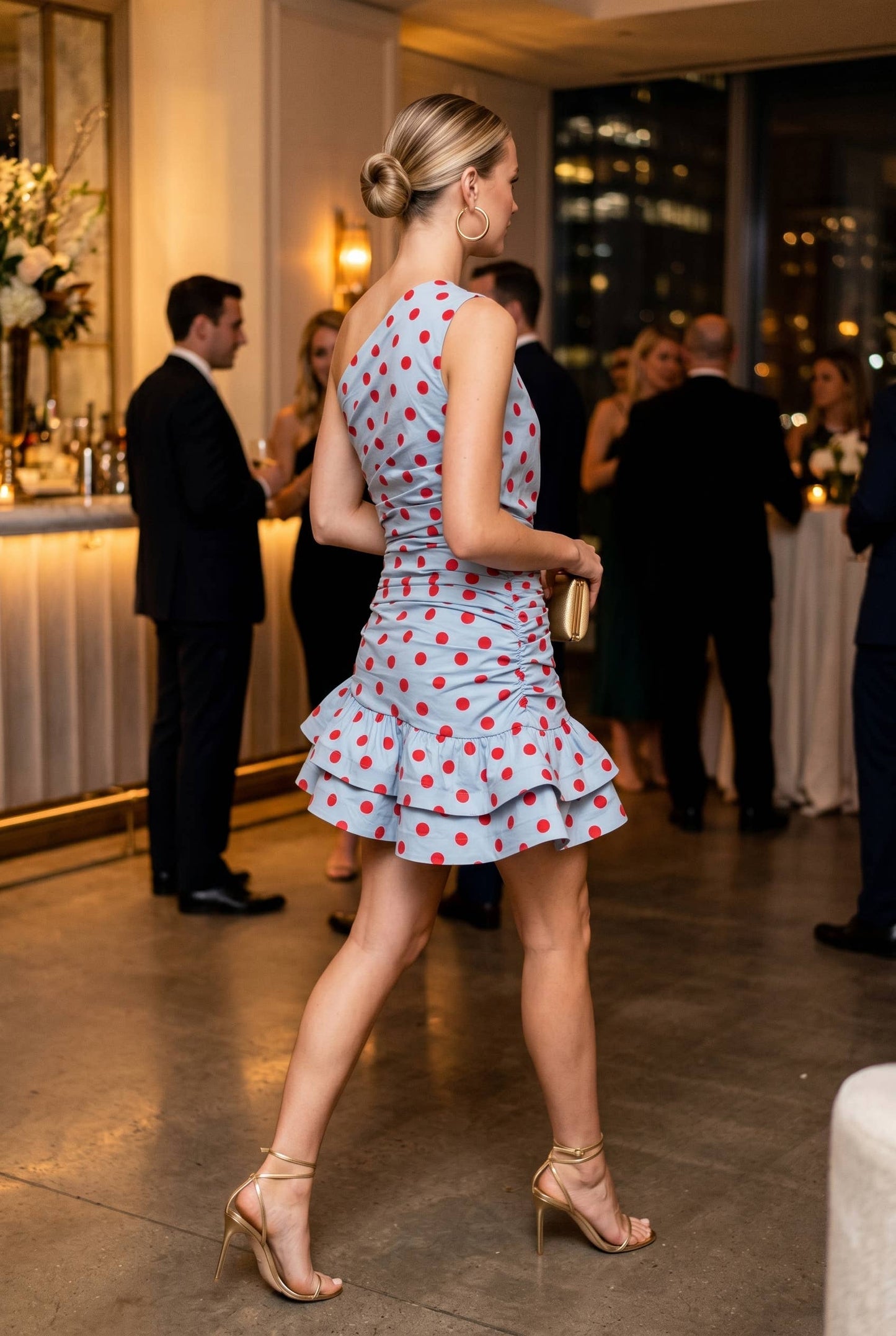 POLKA DOT ONE SHOULDER DRESS