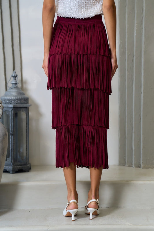 PLAYFUL FRINGE MULTI-TIERED SWEATER SKIRT