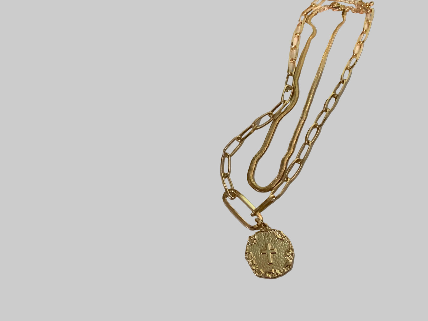 DOUBLE-LAYERED CROSS NECKLACE