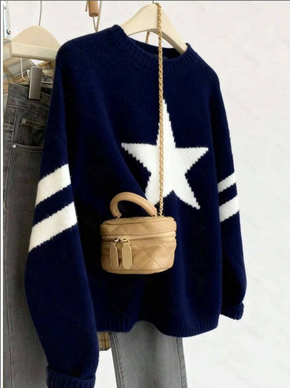 Star Graphic Crew Neck Knit Pullover Sweater