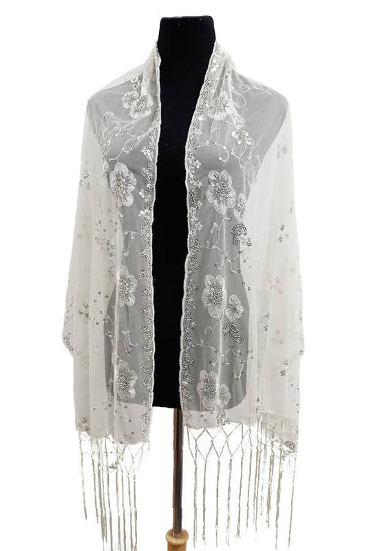 VERONICA EMBELLISHED FRINGE SEMI SHEER SCARF