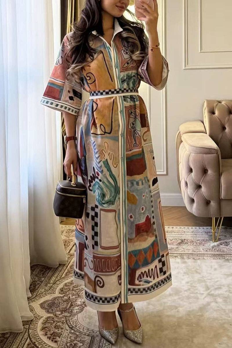 Ocean themed Print Button-Up Shirt Dress