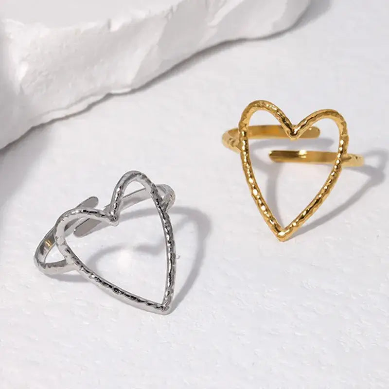 Gold and Silver Heart Open Minimalist Adjustable Ring