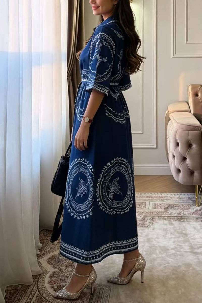 Ocean themed Print Button-Up Shirt Dress