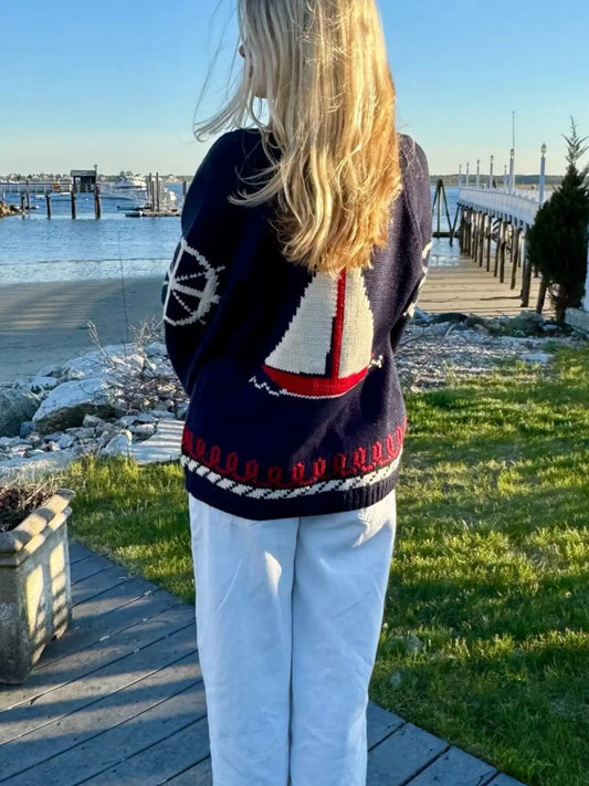 COASTAL SAILBOAT VARSITY CARDIGAN