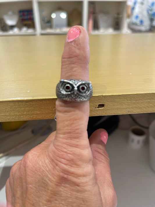 OWL RING WITH RUBY RED EYES
