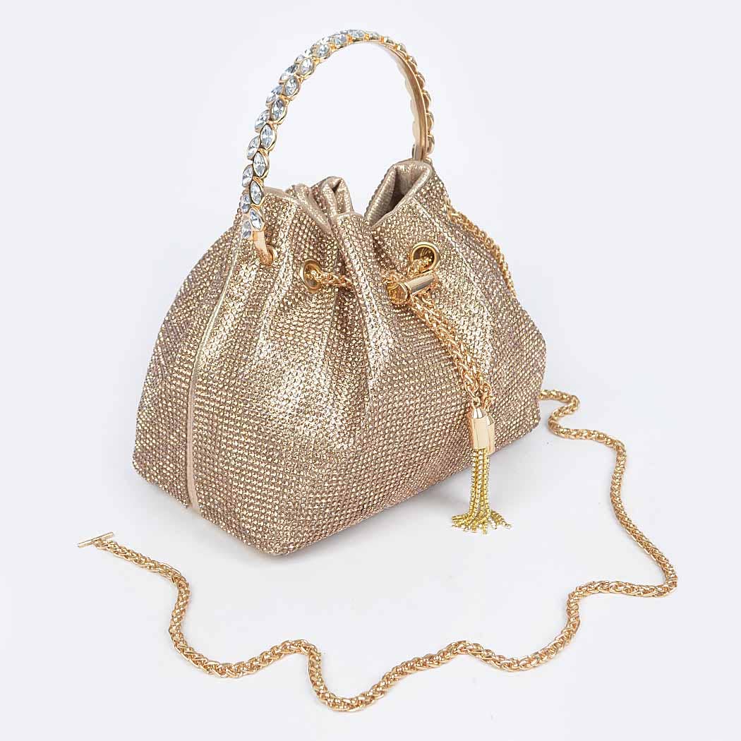 Rhinestone Top Handle Bucket Bag