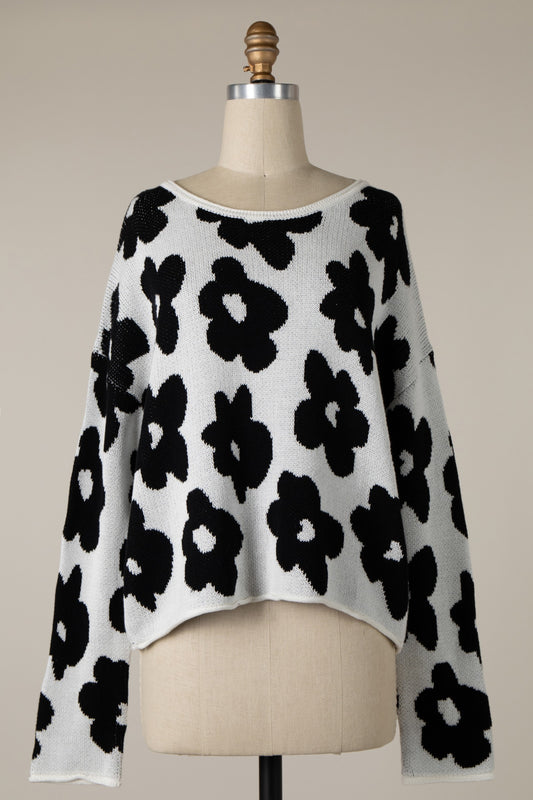 FLIRTY FLOWER KNIT SWEATER