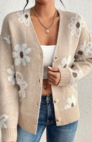 FUZZY EARTHY FLORAL CARDIGAN