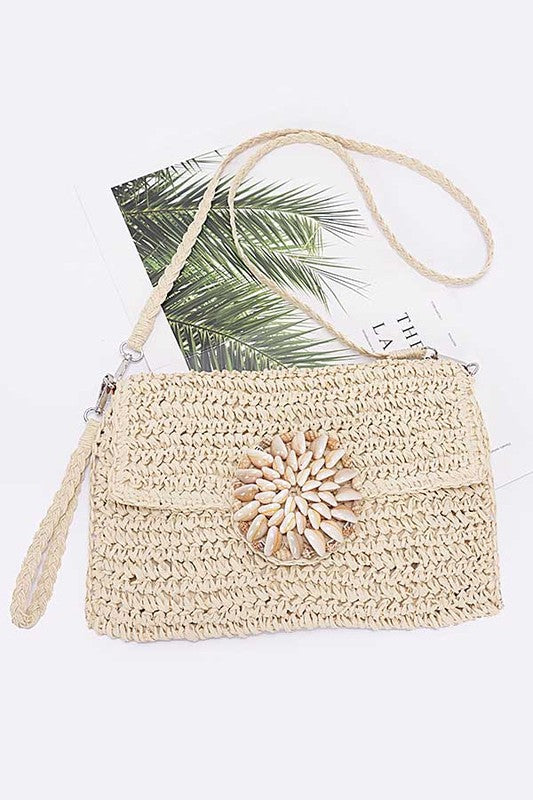 AMELIA STRAW SHELL FLAP CLUTCH