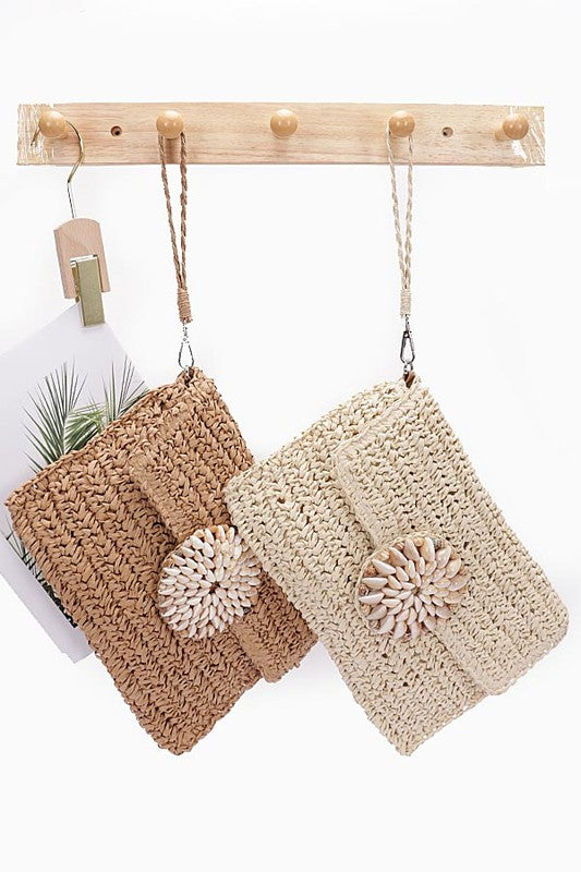 AMELIA STRAW SHELL FLAP CLUTCH