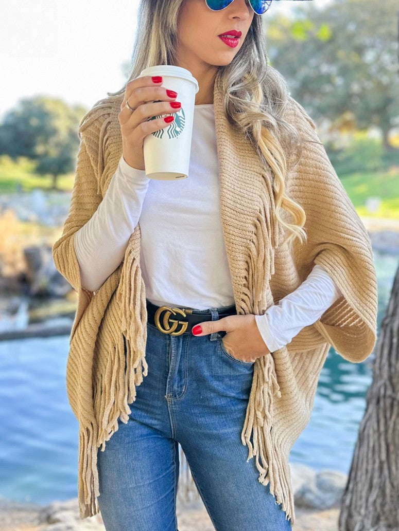 HEATHER'S SOLID KNITTED CARDIGAN W/ TASSELS