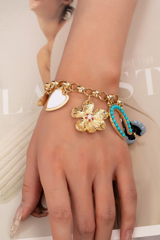 COLORFUL ACCENT GOLD CHARM BRACELET