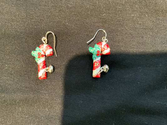 MINI CANDY CANE BELL EARRINGS