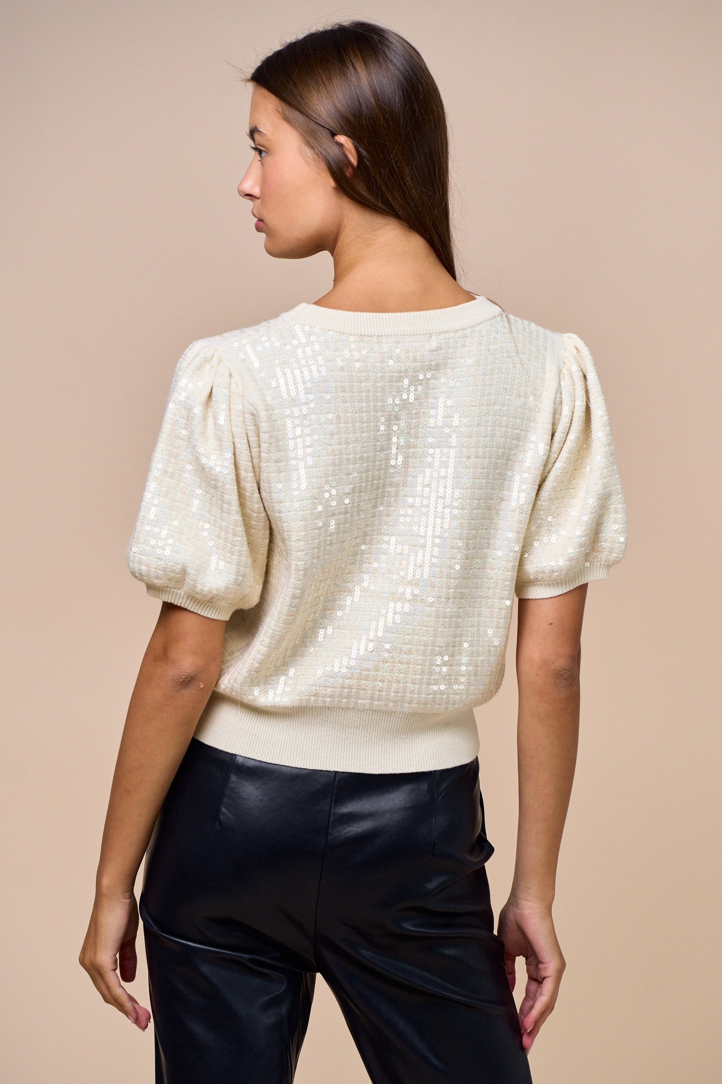 ELEGANT SEQUIN OVER WOVEN KNIT TOP & SKIRT SET