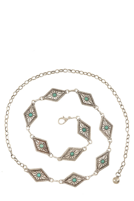 TURQUOISE STUDDED CHAIN BELT