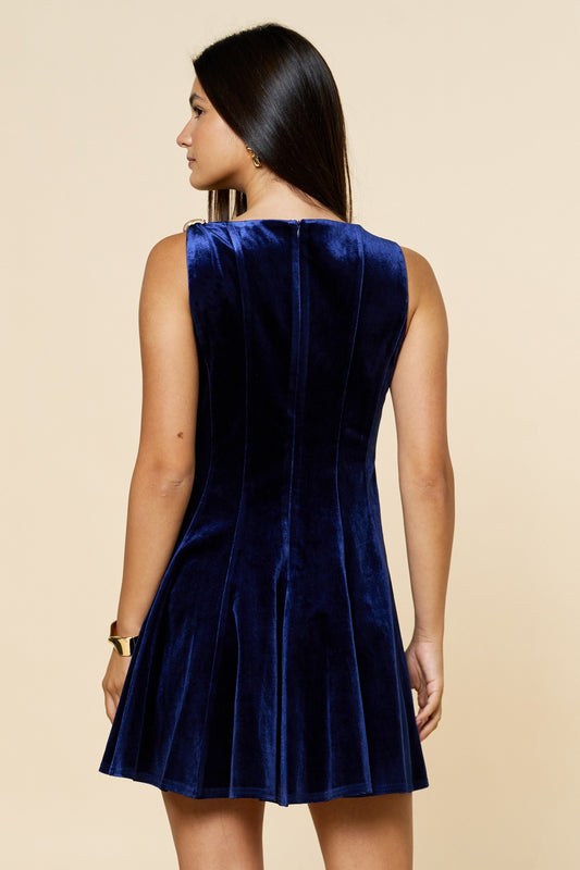 VELVETY FLARE BOAT NECKLINE MINI DRESS