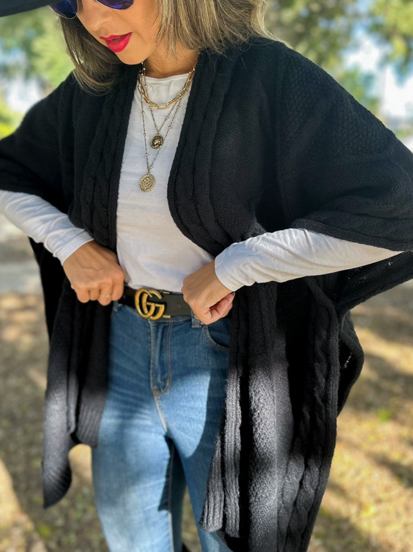 CAMILLE'S CABLE KNIT RUANA CARDIGAN
