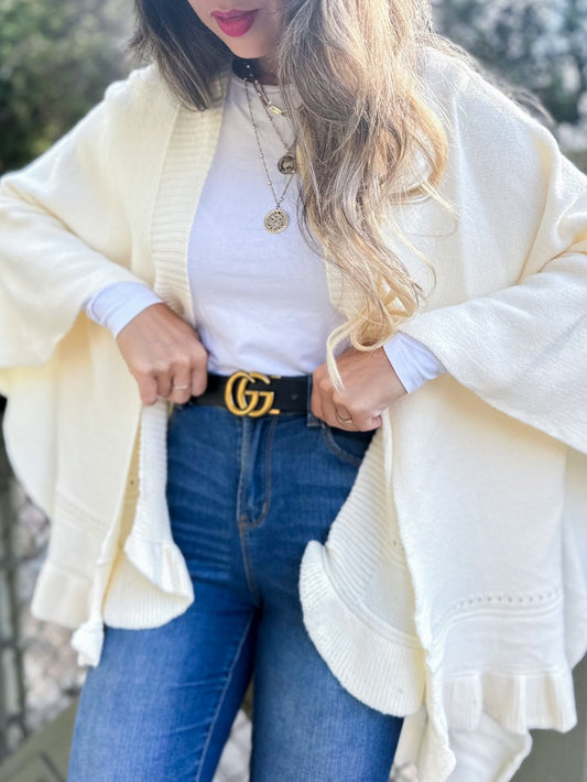 ELAINE'S RUFFLED KNIT CAPE SHAWL