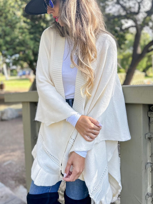 ELAINE'S RUFFLED KNIT CAPE SHAWL