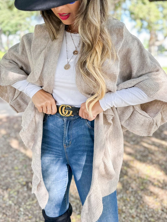 BECCA'S SOFT KNIT RUFFLE CARDIGAN