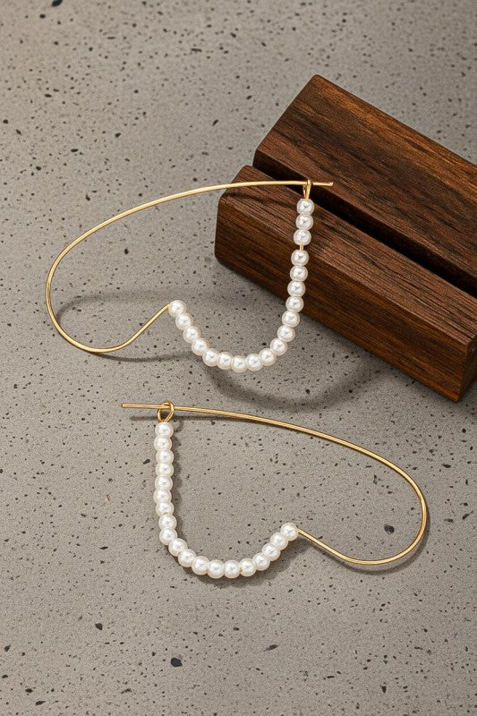BRASS WIRE HEART PEARL EARRINGS