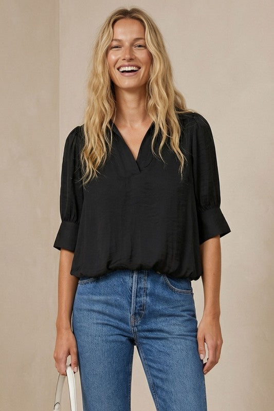 BUBBLED HEM HALF SLEEVE BLOUSE
